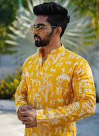 Prazu Fashion Yellow Lucknowi Silk Kurta With Pajama | Grocsy