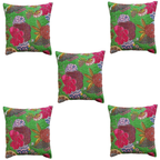 The Decor Nook Parrot Green Base With Multicolour Flowers Print Cushion Cover | Grocsy