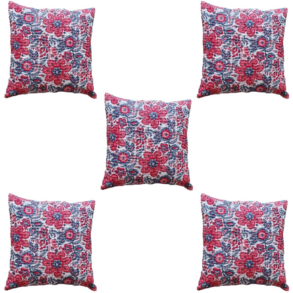 The Decor Nook Red And Blue Floral Print Cushion Cover | Grocsy