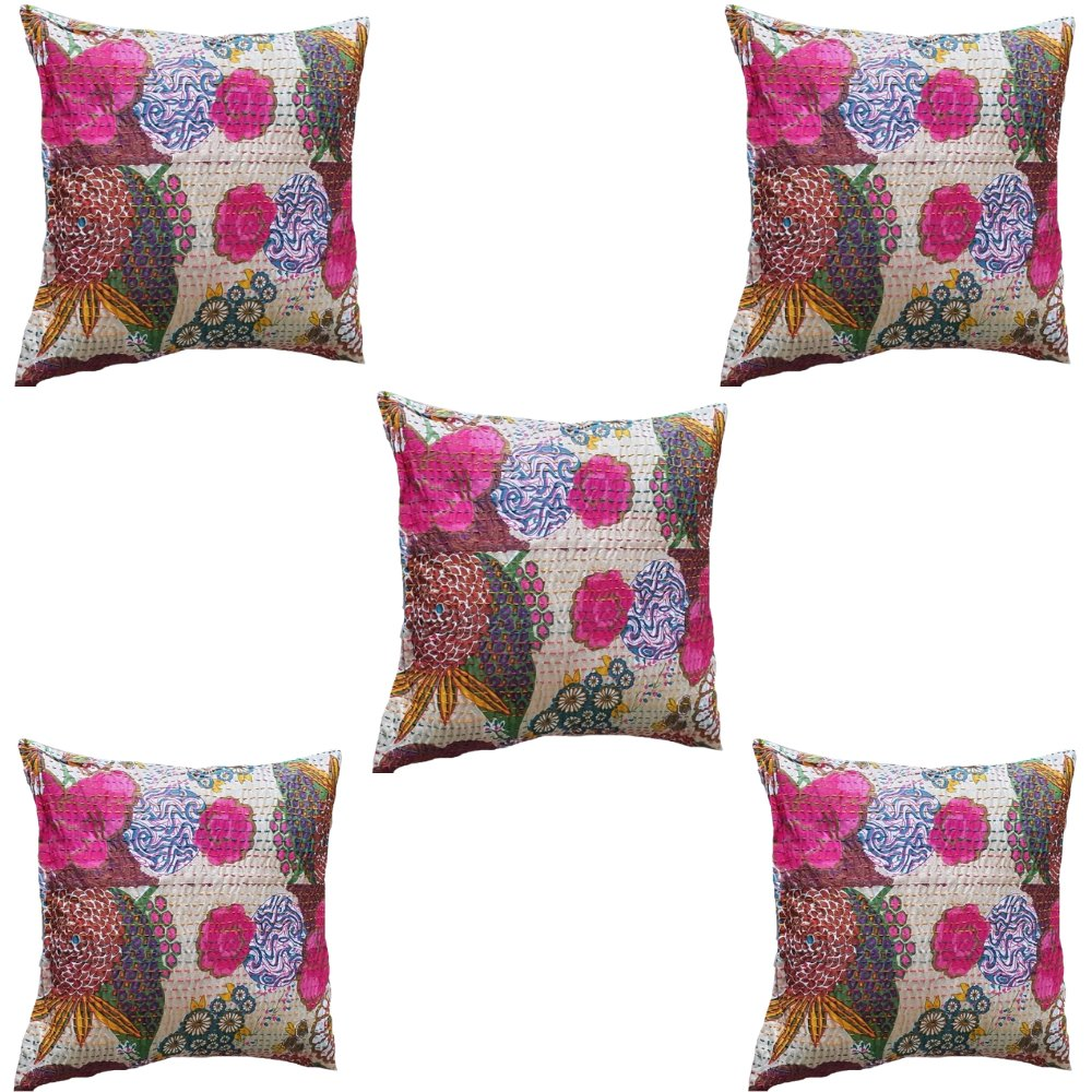 The Decor Nook Beige Base With Multicolour Flowers Print Cushion Cover | Grocsy