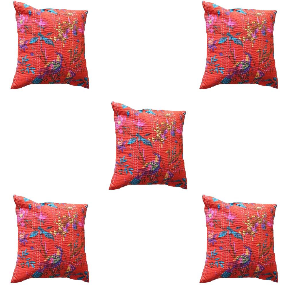The Decor Nook Orange Base With Birds Print Cushion Cover | Grocsy
