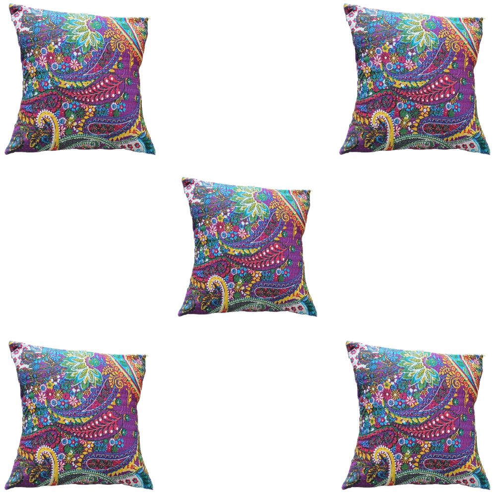 The Decor Nook Purple Base With Multicolour Flowers Print Cushion Cover | Grocsy