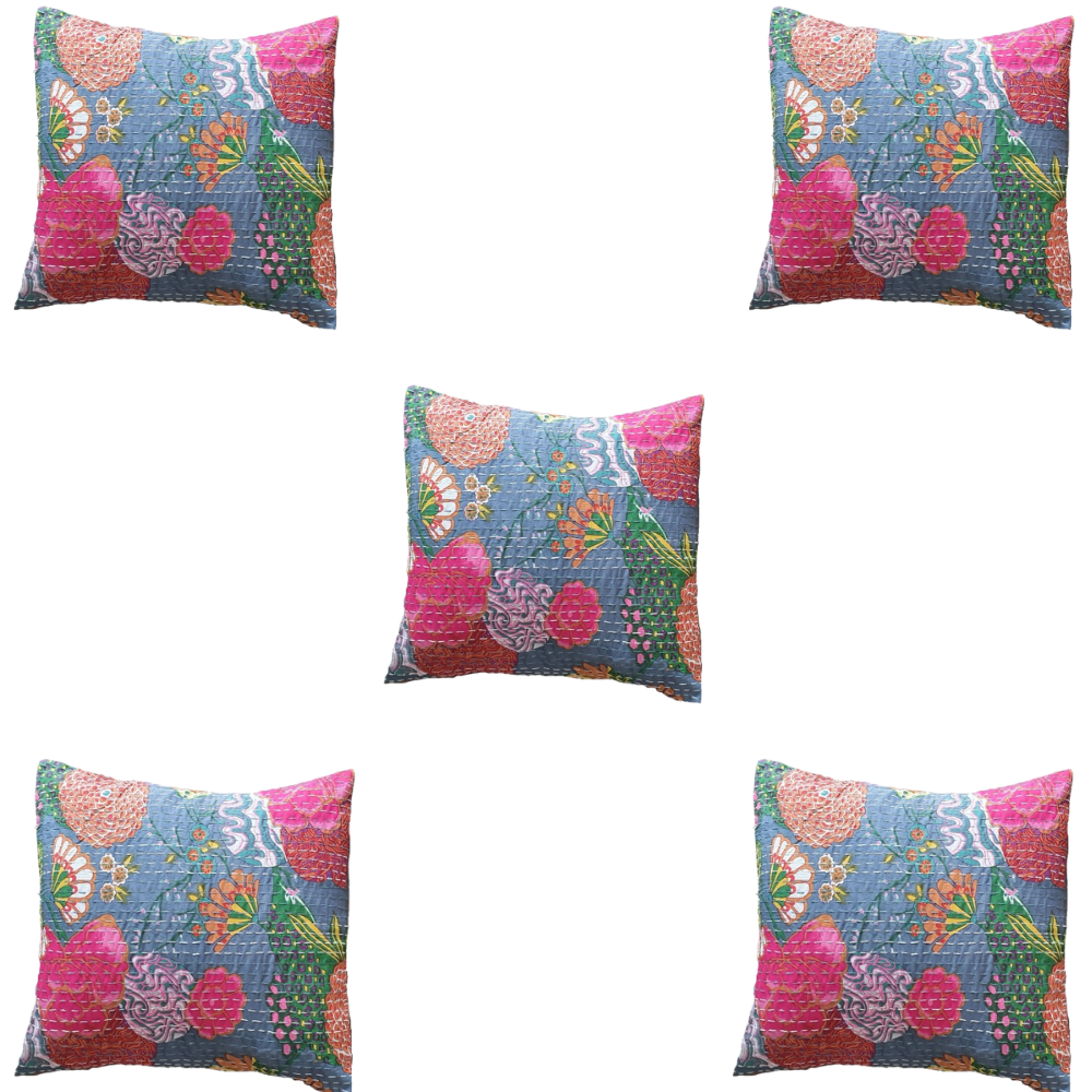 The Decor Nook Grey Base With Multicolour Flowers Print Cushion Cover | Grocsy