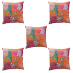 The Decor Nook Orange Base With Multicolour Flowers Print Cushion Cover | Grocsy