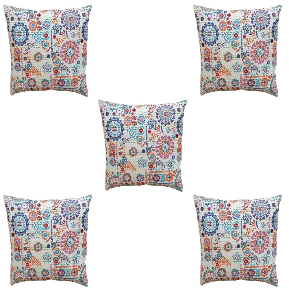 The Decor Nook Off White Base With Multicolour Circular Print Cushion Cover | Grocsy