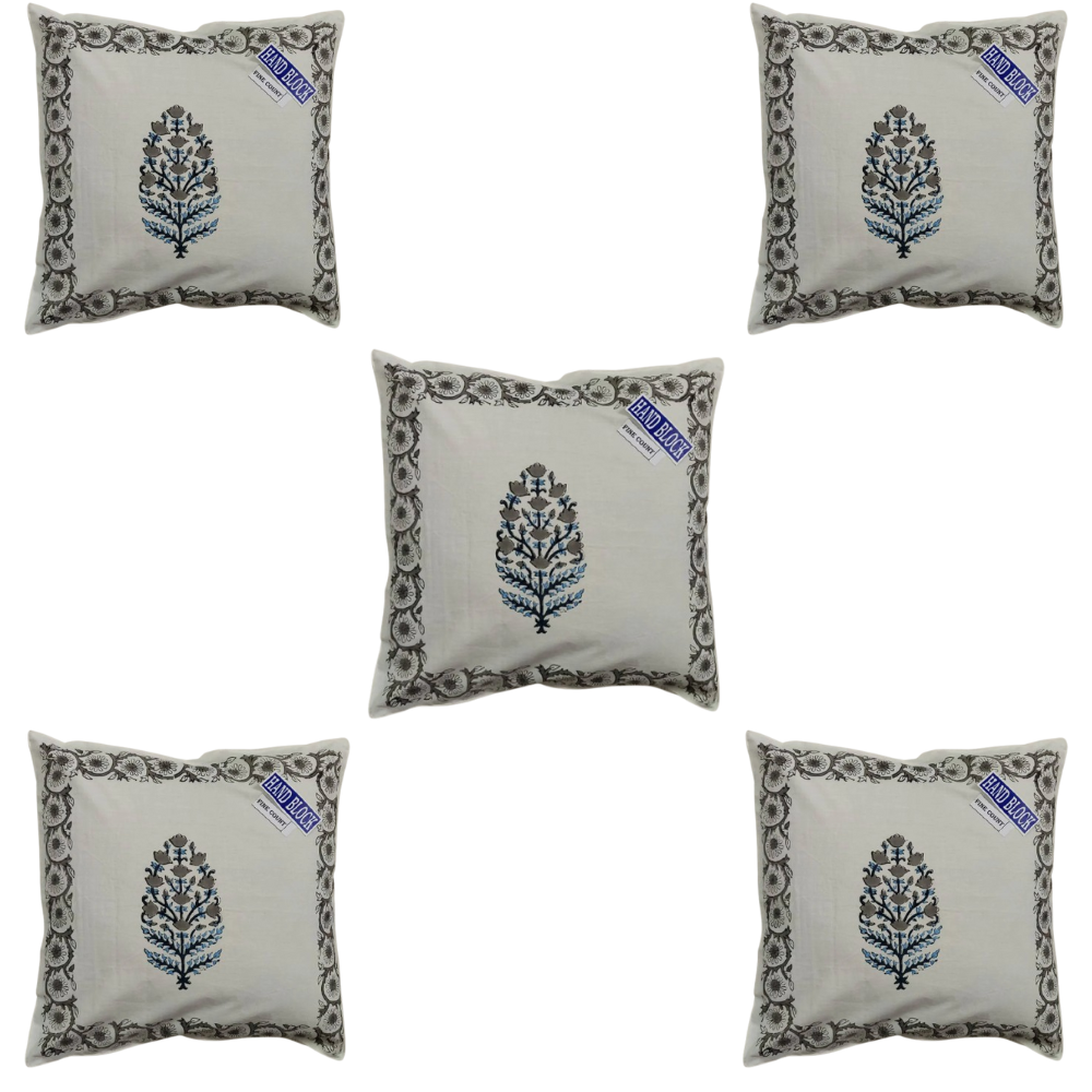 The Decor Nook Grey Floral Pattern With Grey Border Cushion Cover | Grocsy