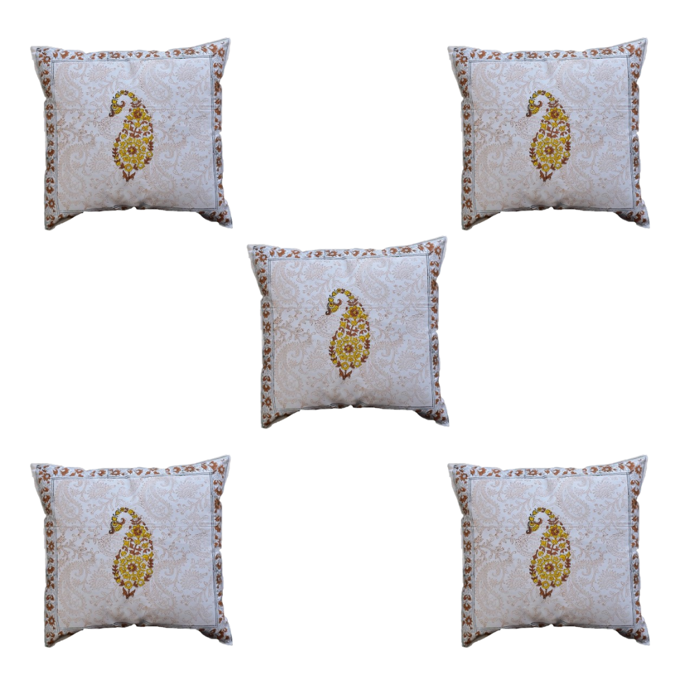 The Decor Nook Yellow Brown Paisley With Brown Border Cushion Cover | Grocsy