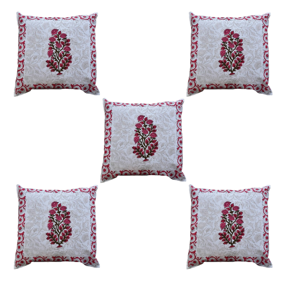 The Decor Nook Pink Floral With Pink Border Cushion Cover | Grocsy