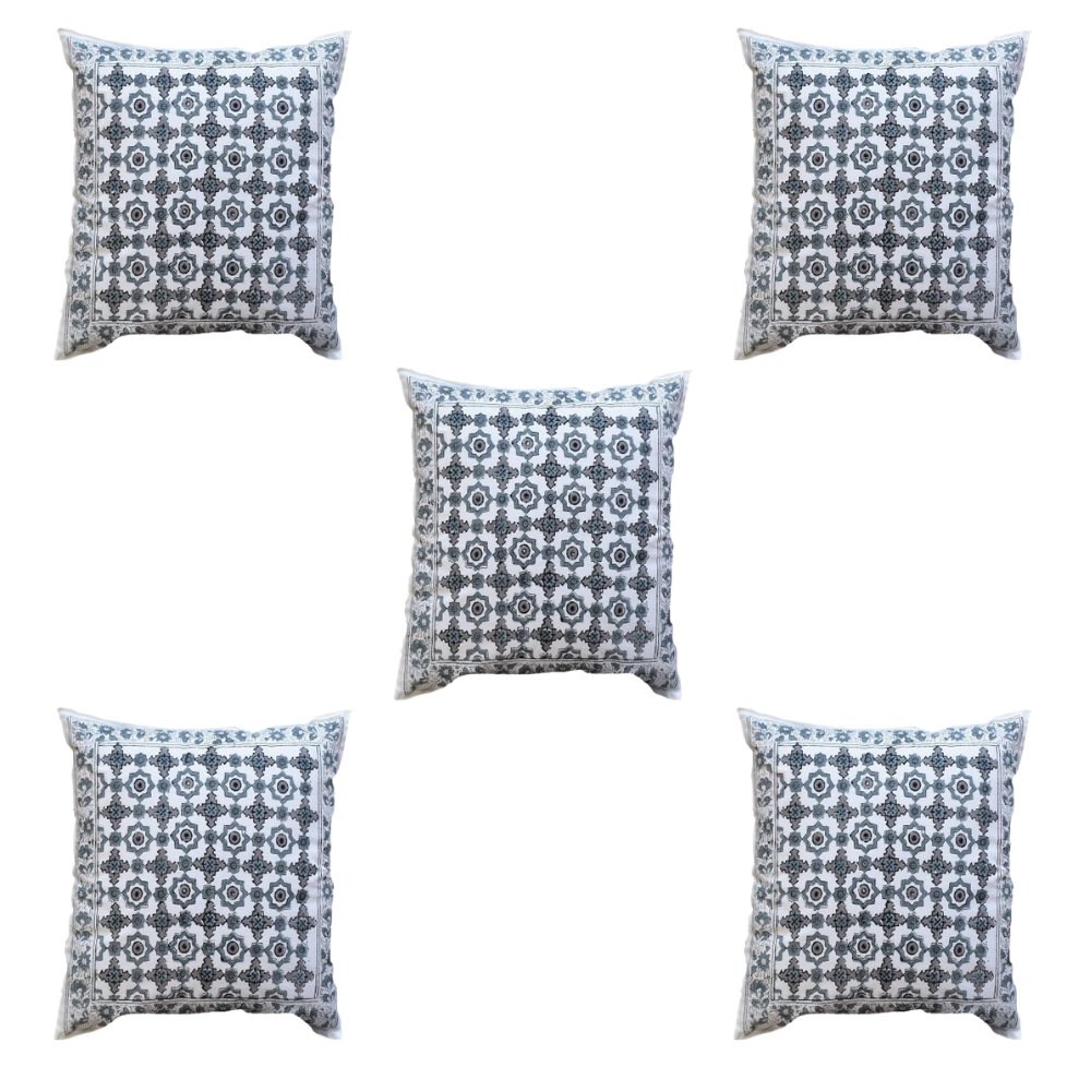 The Decor Nook Grey Jaal Print With Grey Border Cushion Cover | Grocsy
