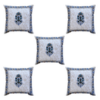 The Decor Nook Blue Floral Print With Blue Brown Border Cushion Cover | Grocsy