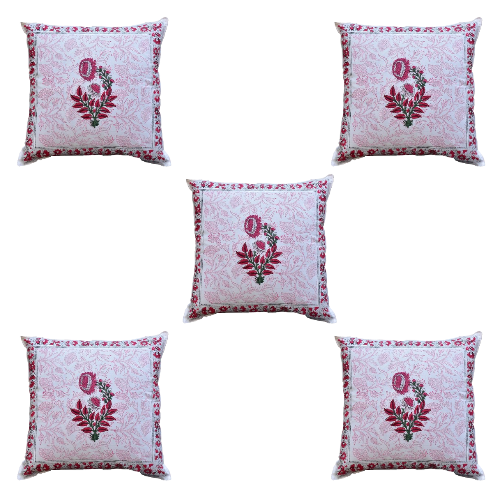 The Decor Nook Pink Chrysanthemum Print With Pink Border Cushion Cover | Grocsy