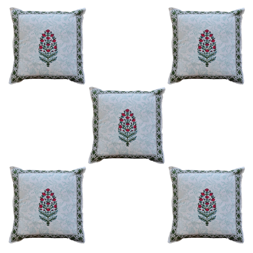 The Decor Nook Red Floral With Green Border Cushion Cover | Grocsy