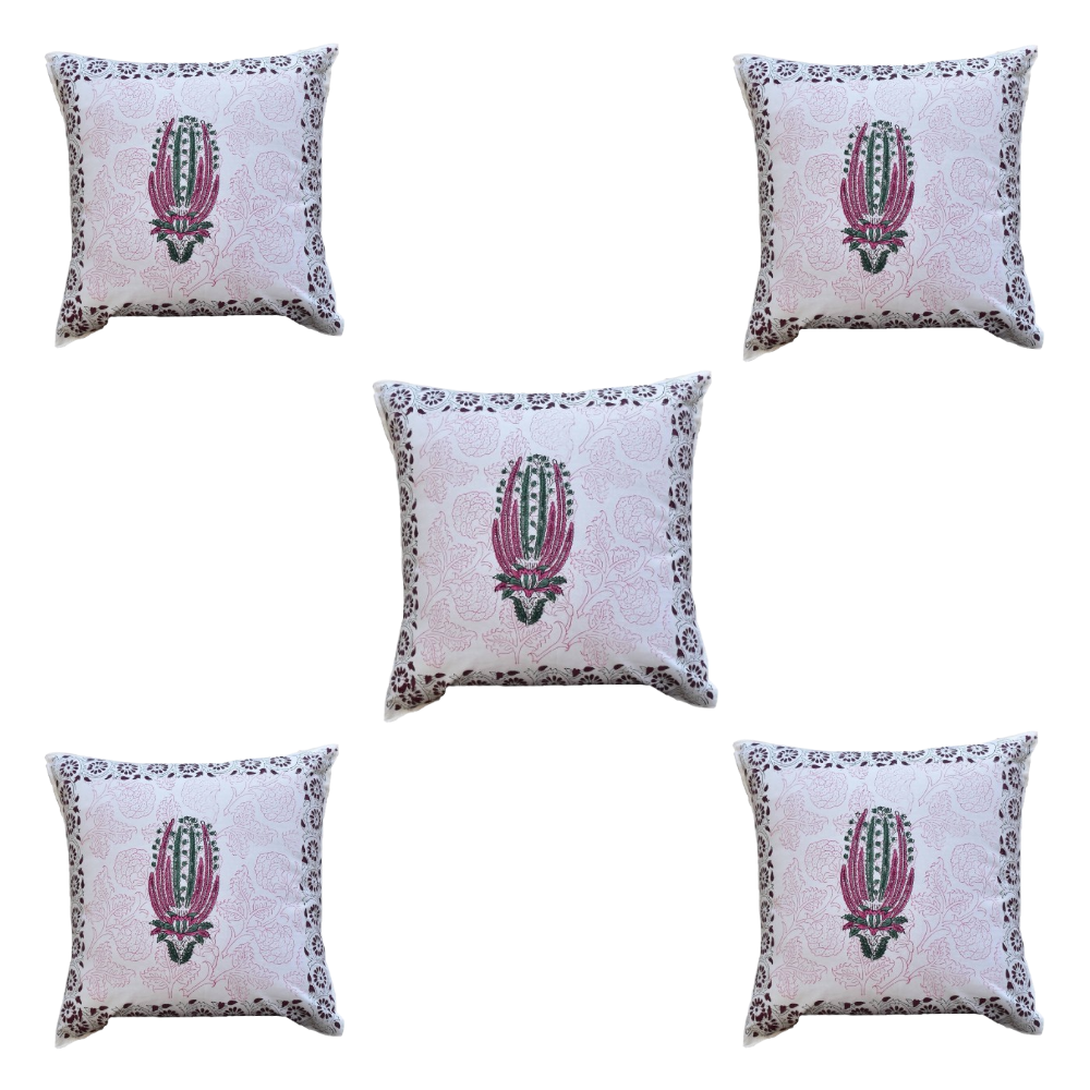 The Decor Nook Pink Cactus Print With Dark Brown Border Cushion Cover | Grocsy