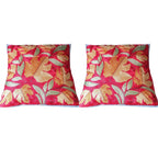 The Decor Nook Hand Embroidered Crewel Cushion Covers in Mustard Chinar Leaf Motif with Red Base | Grocsy