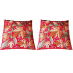 The Decor Nook Hand Embroidered Crewel Cushion Covers in Mustard/ Off White Chinar Leaf Motif with Red Base | Grocsy