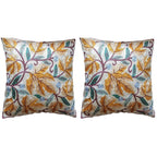 The Decor Nook Hand Embroidered Crewel Cushion Covers in Mustard & Chinar Leaf Motif with Off White Base | Grocsy