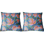 The Decor Nook Hand Embroidered Crewel Cushion Covers in Colar Pink & Chinar Leaf Motif with Blue Base | Grocsy