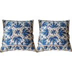 The Decor Nook Hand embroidered Crewel Cushion Covers in Blue Chinar Leaf Motif with Off White Base | Grocsy