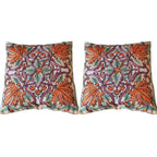 The Decor Nook Hand Embroidered Crewel Cushion Covers in Mustard & Chinar Leaf Motif with Teal Green Leaves | Grocsy