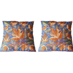 The Decor Nook Hand Embroidered Crewel Cushion Covers in Mustard & Off White Chinar Leaf Motif with Navy Blue Base | Grocsy