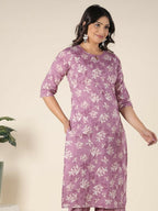 Aramya Pink Soft Cotton Floral Straight Kurta for Women | Grocsy