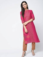 Aniyah Cotton Block Printed Straight Kurta Magenta Color (AN-127K) | Grocsy