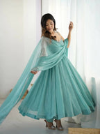 Teeya Creation Sky Color Crunchy Silk Serosky Work Party Wear Gown | Grocsy