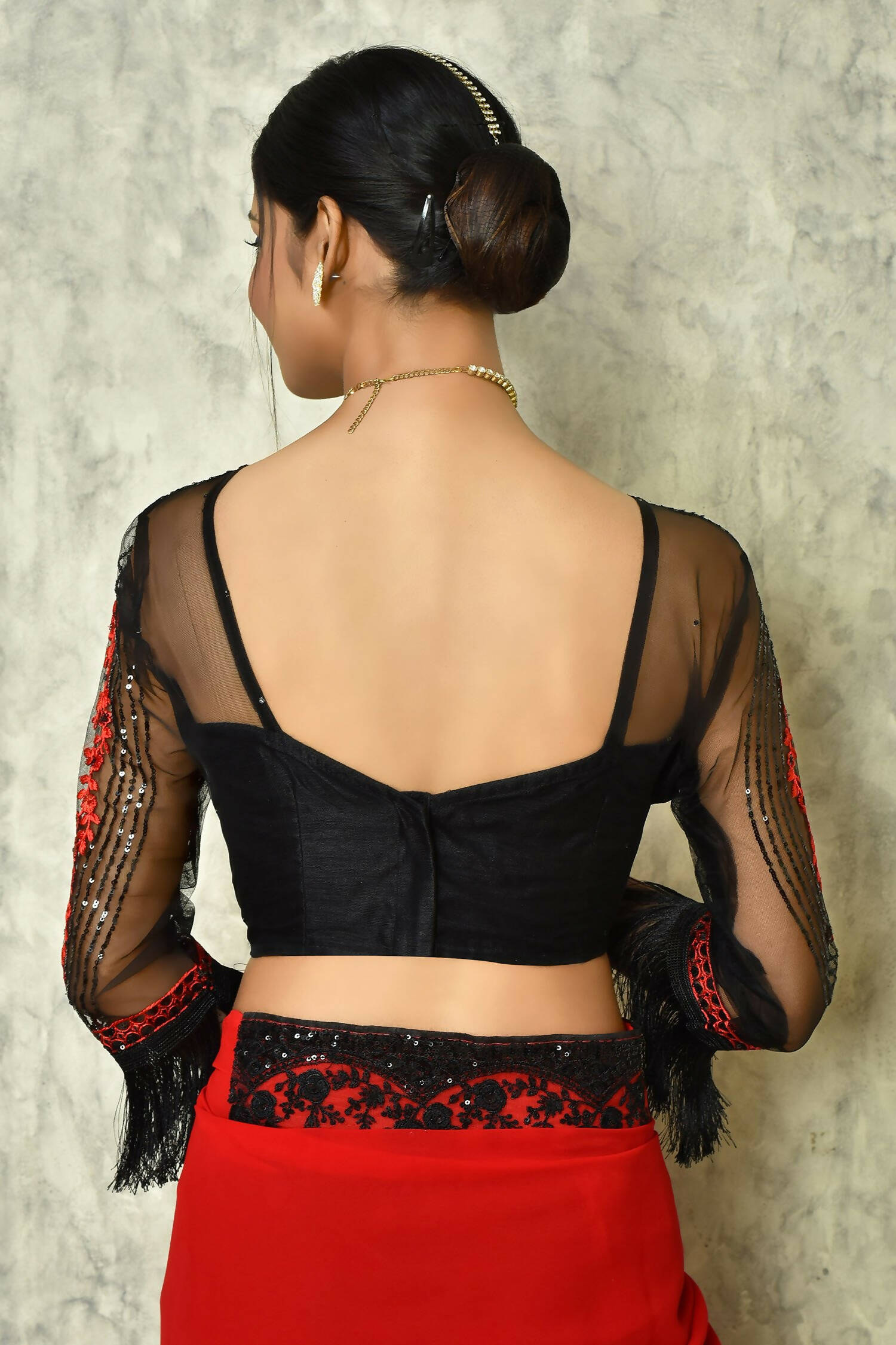 Red Georgette Plain Saree with Blouse Piece - Purvi | Grocsy