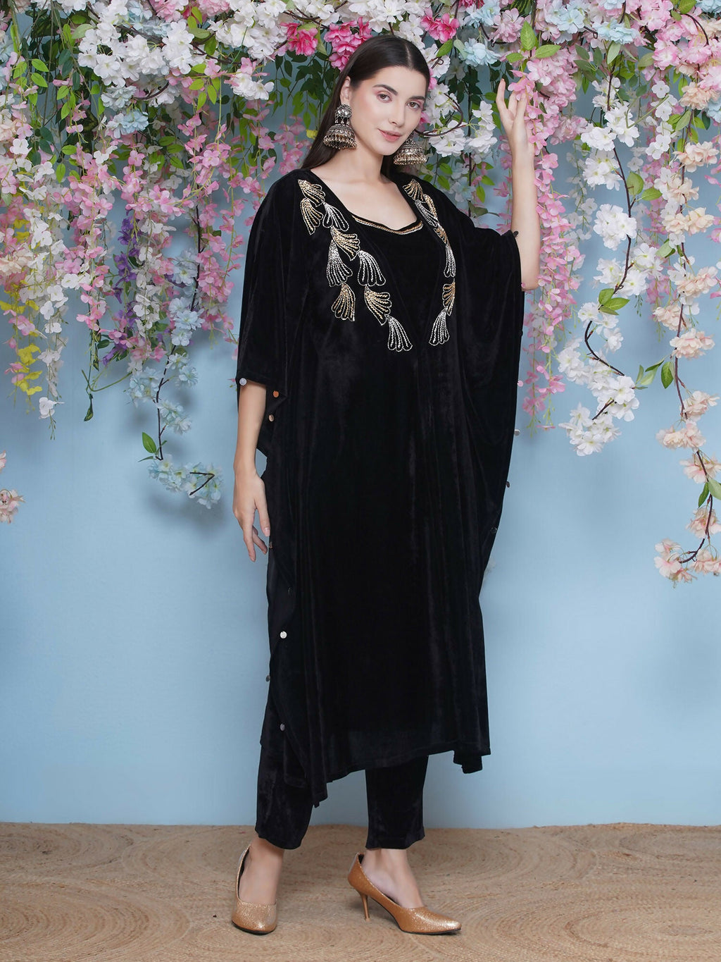 Joban Fashion Black Hand Embellished Kaftaan with ineer and Pant | Grocsy