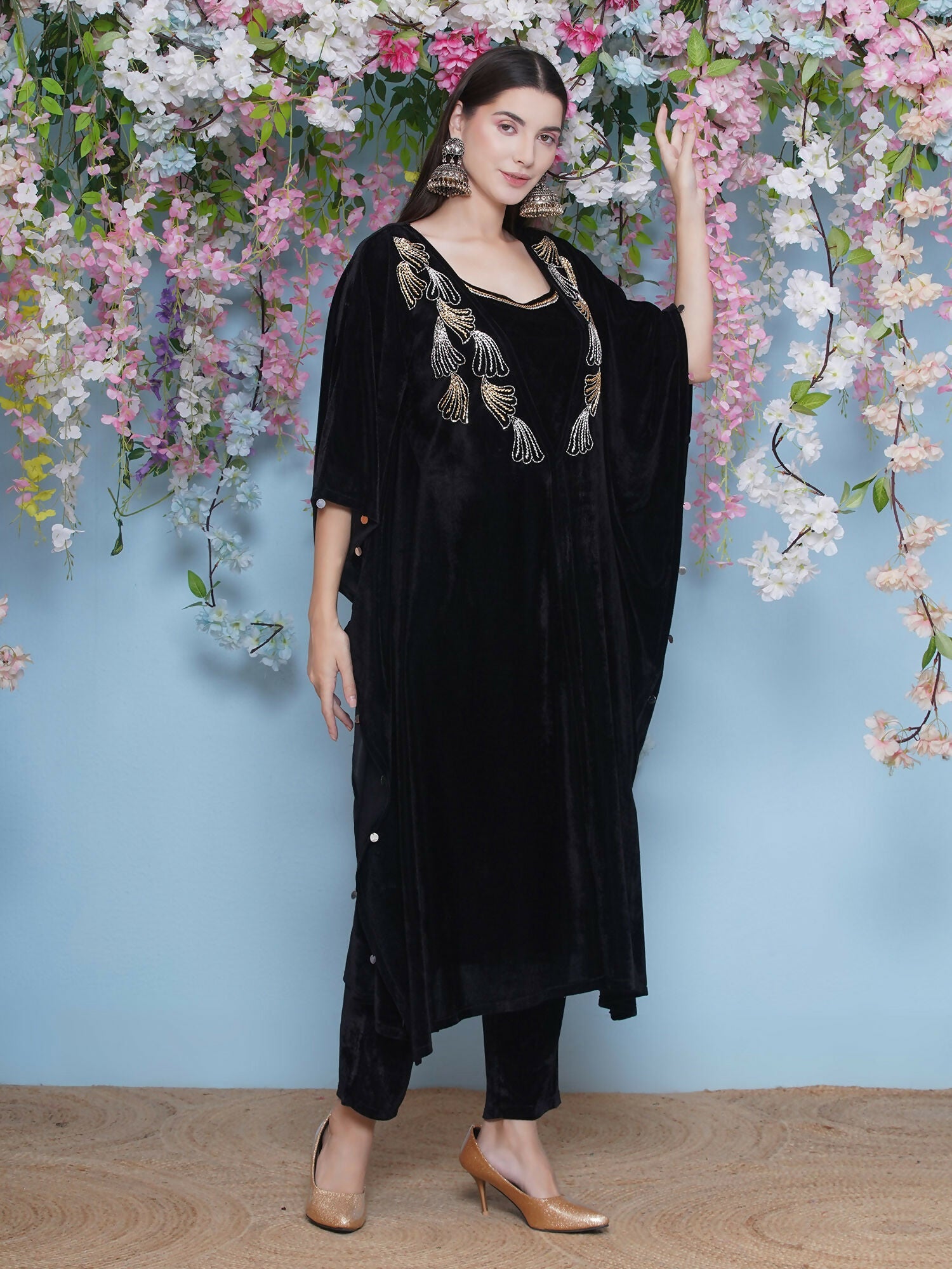 Joban Fashion Black Hand Embellished Kaftaan with ineer and Pant | Grocsy