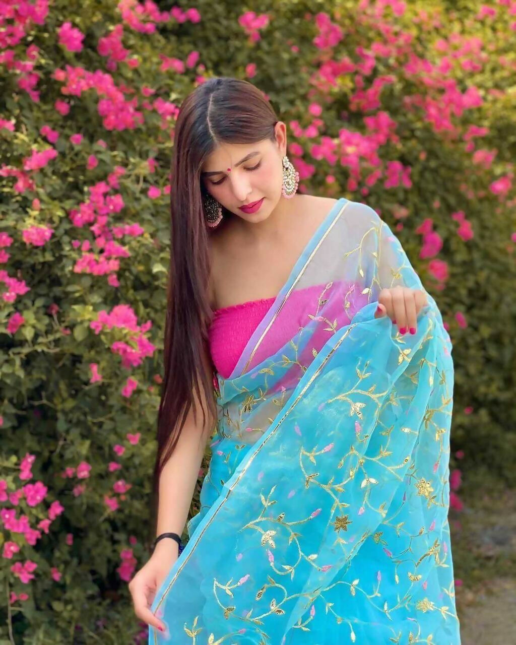 Vamsee Maya Jal Blue Organza Saree | Grocsy