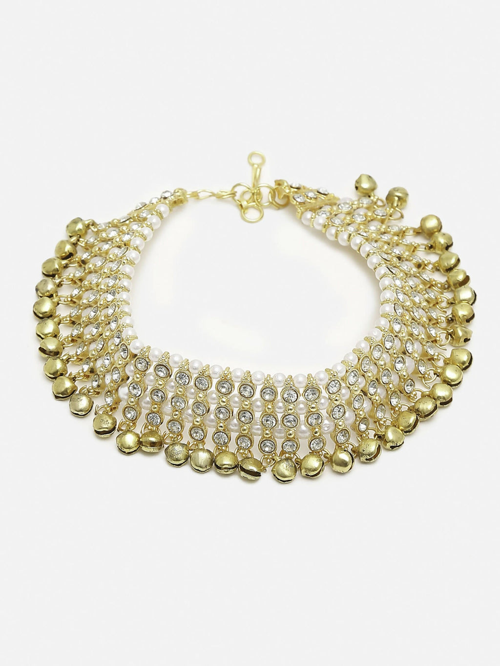 Women's Gold White Ghungroo Anklets - Ruby Raang | Grocsy