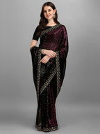 Vegaa Fashion Black Georgette Embroidered Party Wear Saree | Grocsy