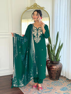The52 Women Gorgeous Roman Silk Fabric Straight Kurta, Pant and Dupatta Set | Grocsy