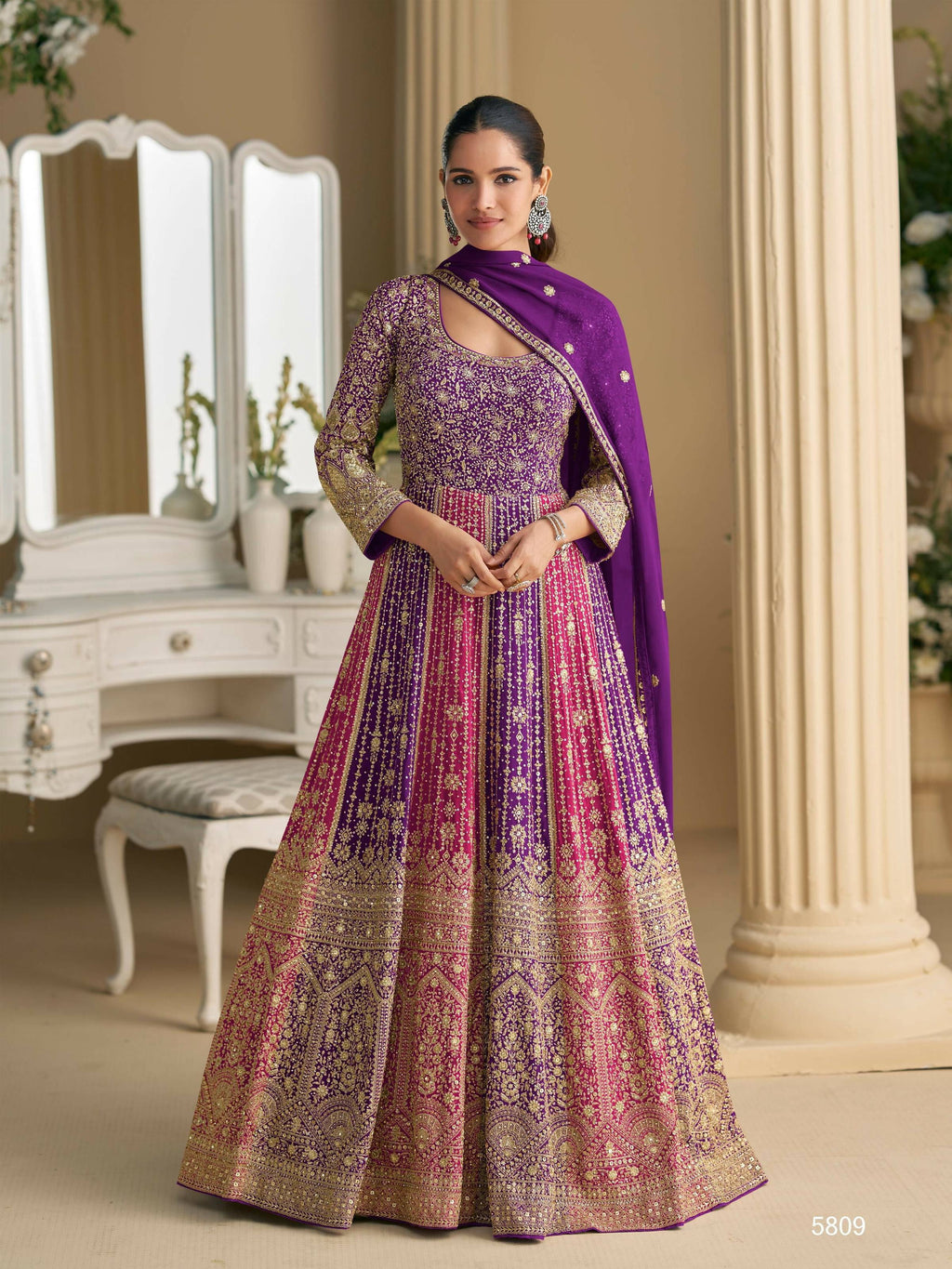 Anaita Purple Georgette Readymade Anarkali Suit with Embroidery Zarkan Work | Grocsy