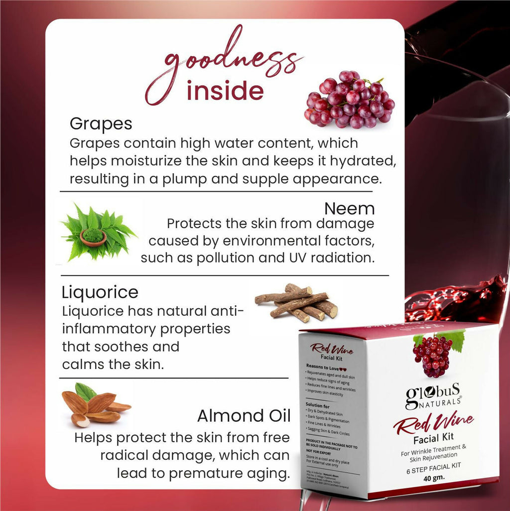 Globus Naturals Anti-Ageing Red Wine 6 Step Facial Kit | Grocsy