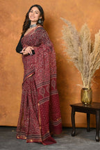 Very Much Indian Pure Kota Cotton Handblock Printed Saree - Red | Grocsy
