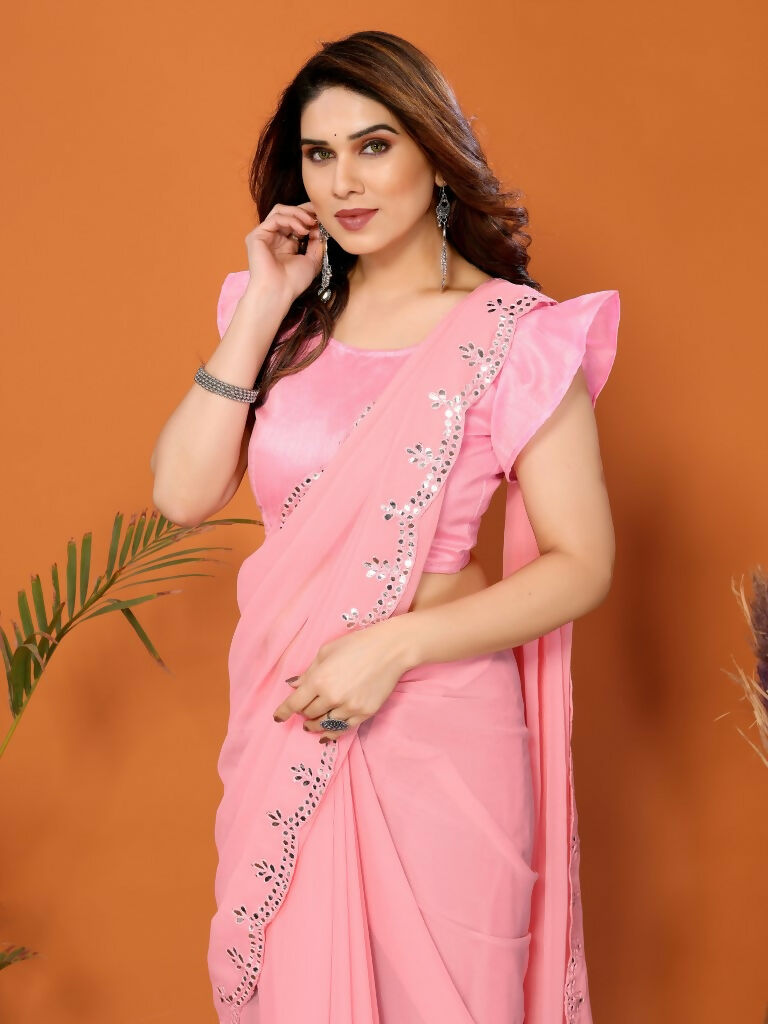 Partywear Designer Light Pink Georgette Fancy Saree - Starwalk | Grocsy