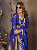 Joban Fashion Royal Blue Floral & Botanical Motifs Satin Silk Banarasi Silk Saree | Grocsy