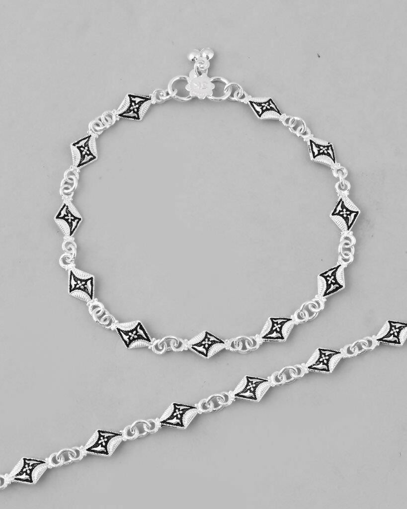 VOJ Set of 2 Silver Plated Designer Stainless Steel Anklet | Grocsy