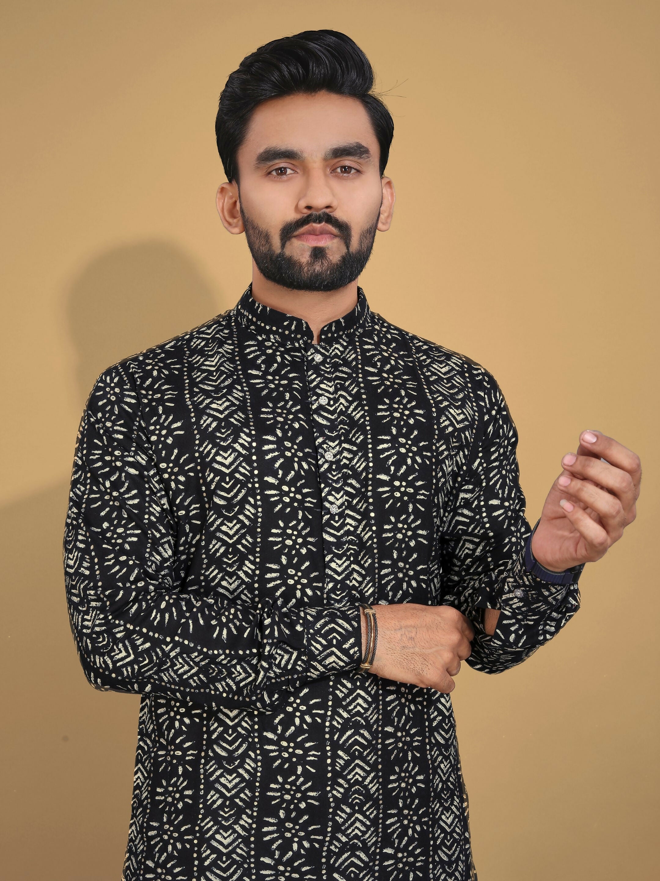 Anaita Black Printed Cotton Straight Kurta | Grocsy