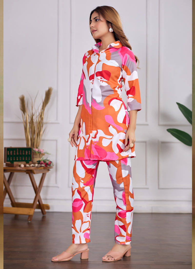Prazu Fashion Multi Color Printed Cotton Reyon Festival Wear Co-Ord Set | Grocsy