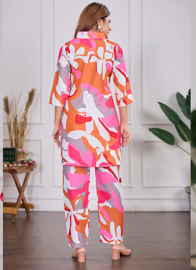 Prazu Fashion Multi Color Printed Cotton Reyon Festival Wear Co-Ord Set | Grocsy