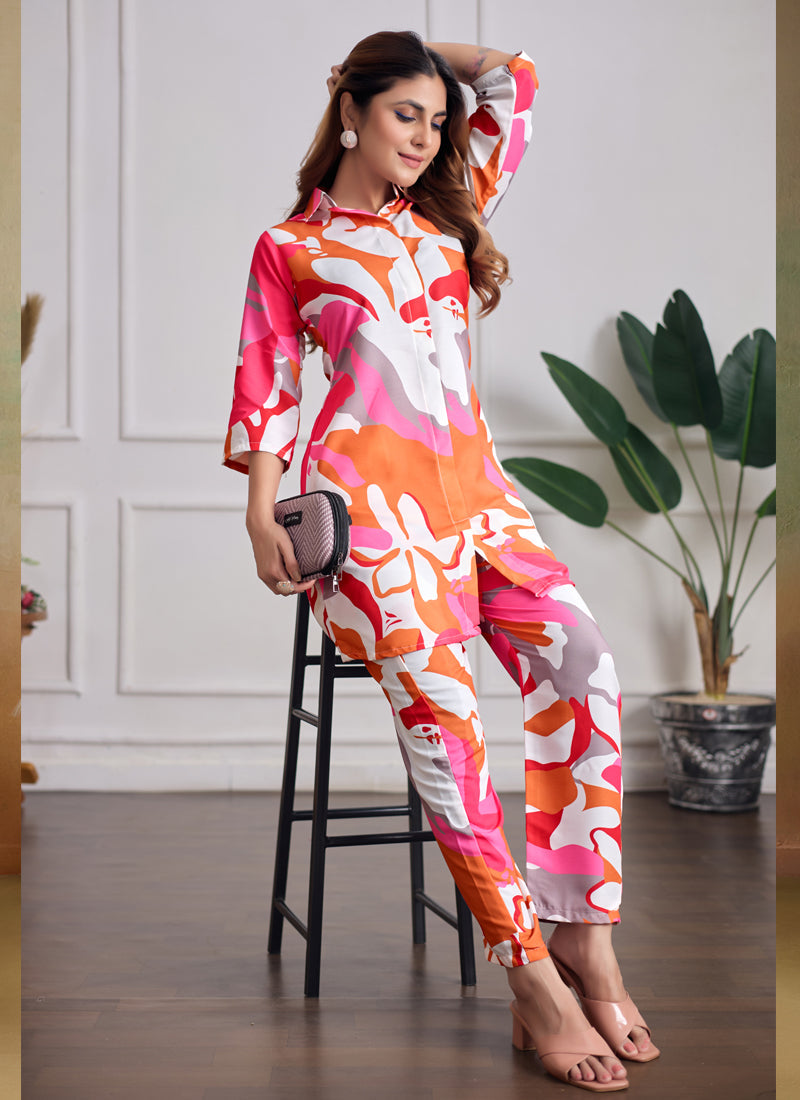 Prazu Fashion Multi Color Printed Cotton Reyon Festival Wear Co-Ord Set | Grocsy