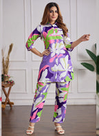 Prazu Fashion Multi Color Printed Cotton Reyon Festival Wear Co-Ord Set | Grocsy