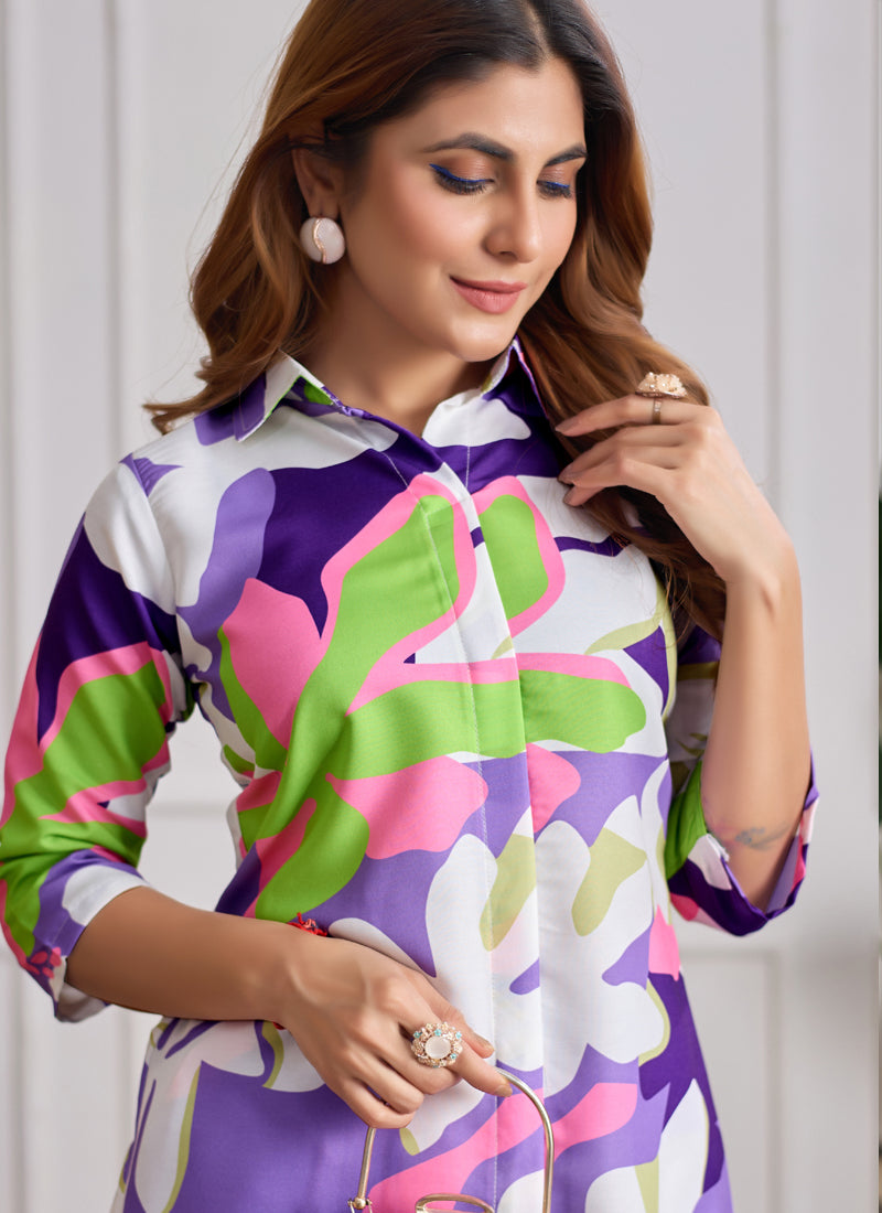 Prazu Fashion Multi Color Printed Cotton Reyon Festival Wear Co-Ord Set | Grocsy