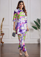 Prazu Fashion Multi Color Printed Cotton Reyon Festival Wear Co-Ord Set | Grocsy