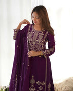 Lehenga Mart Designer Sharara Suit With Kurta, Sharara, Dupatta For Women-Purple | Grocsy