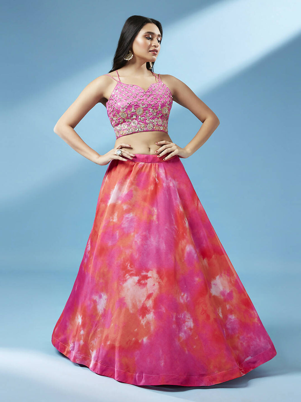 House of Panchhi Orange Organza Shibori Printed Lehenga choli & Dupatta | Grocsy