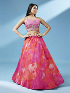 House of Panchhi Orange Organza Shibori Printed Lehenga choli & Dupatta | Grocsy